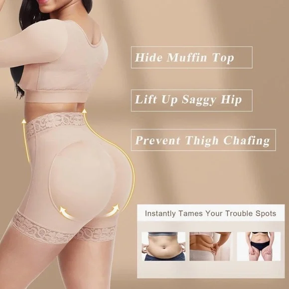 High Waist Lace Silicone Shorts Daily Use Shapewear Underwear Compression - Picture 7 of 11